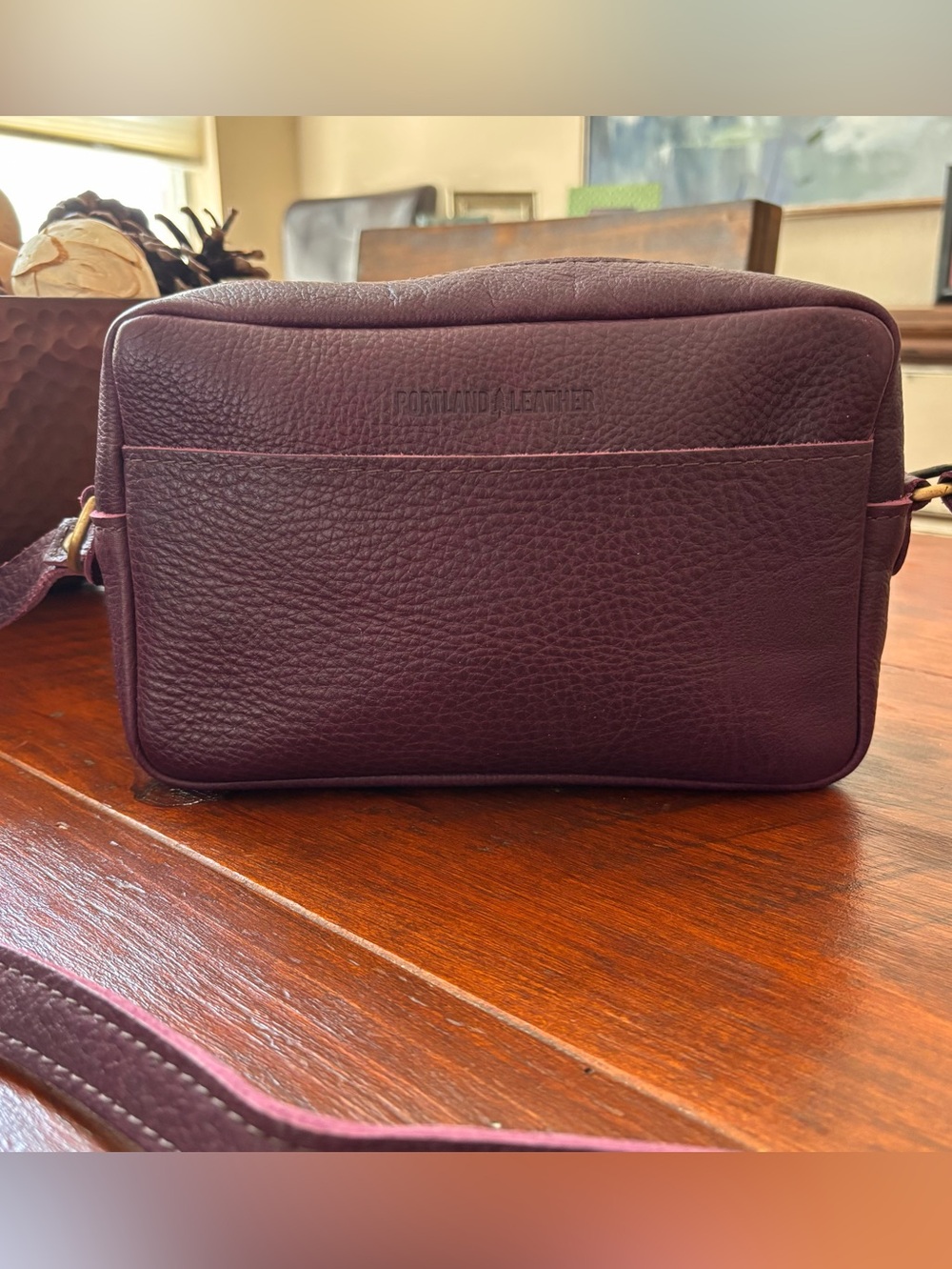Portland Leather Goods Camera Bag Purse. Color: plum; Size: large